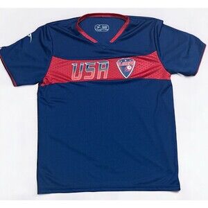 USA Blue & Red T-Shirt Top Short Sleeve Adult Medium V-Neck‎  EUC